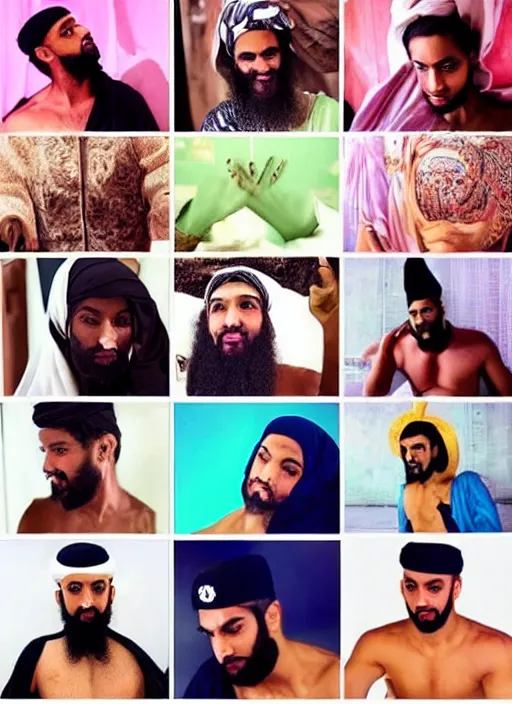 Image similar to the prophet mohammed instagram thirst trap photo shoot, perfect faces