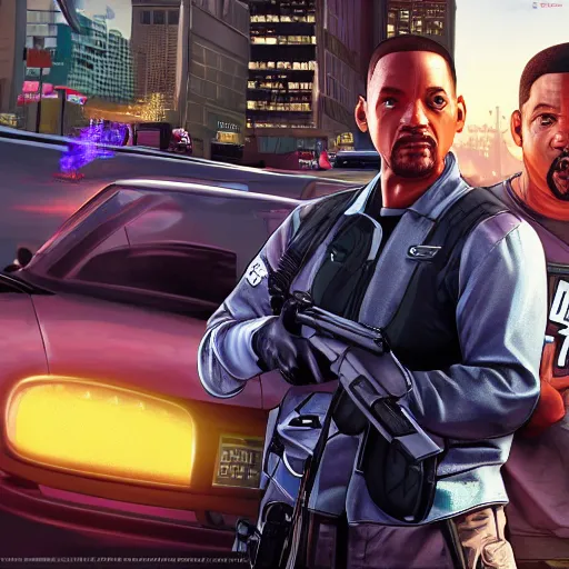 Image similar to Will Smith as Grand Theft Auto V cover art, hyperdetailed, artstation, cgsociety, 8k