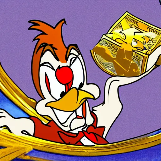 Prompt: Scrooge McDuck jumping into a pool of Bitcoin