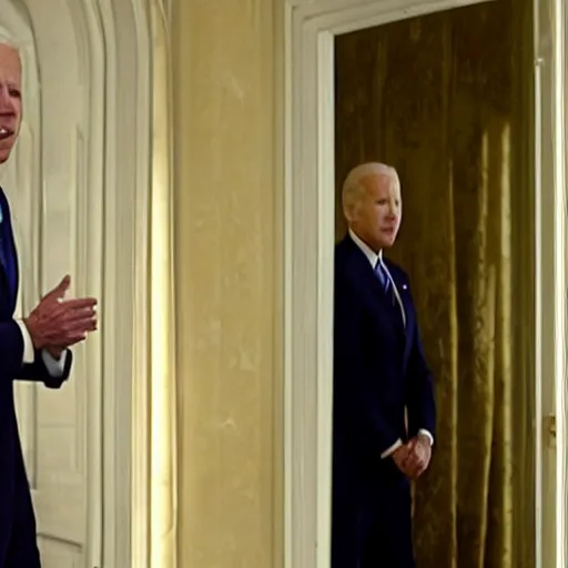 Prompt: A still of Joe Biden in The Shining