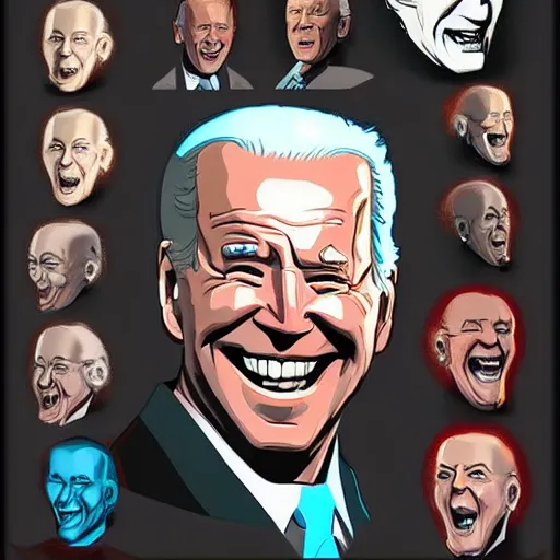 Prompt: Huge, Laughing Joe Biden. Glowing eyes, thunderstorm. Final form. Fantasy concept art, best of ArtStation