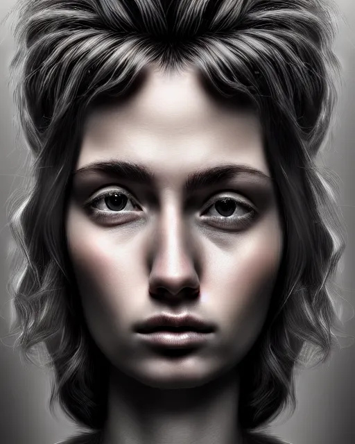 Image similar to hair monster, portrait, highly detailed, deep focus, gritty, digital painting, smooth, sharp focus, illustration, ultra realistic, 8 k