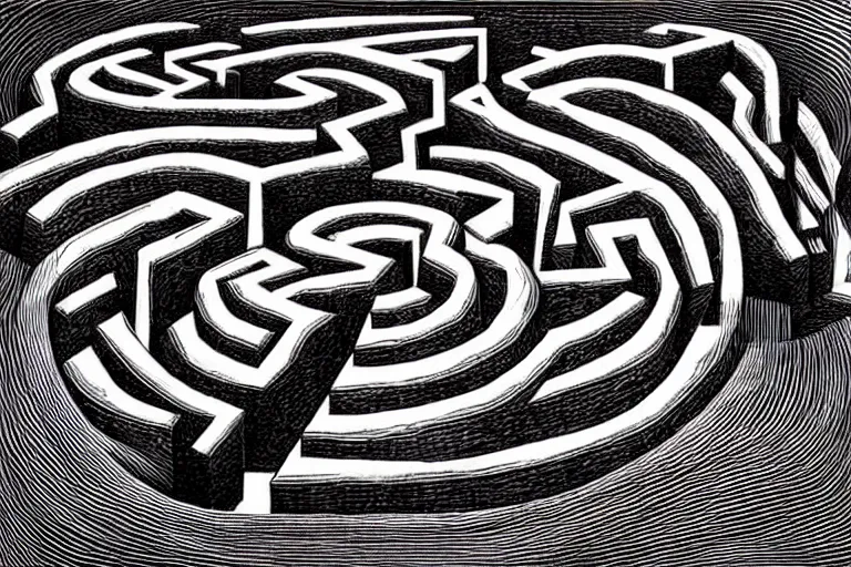 Prompt: floating labyrinth maze of obsidian, award winning art, epic dreamlike fantasy landscape, art print, mc escher, ultra realistic,