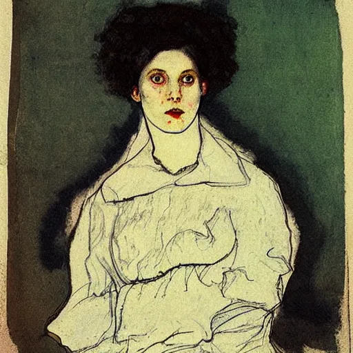 Image similar to a girl in a room, old polaroid by goya, by schiele, by el greco, elegant drawing, digital painting, jugendstil, strong lights, flat colors, pastel colors,