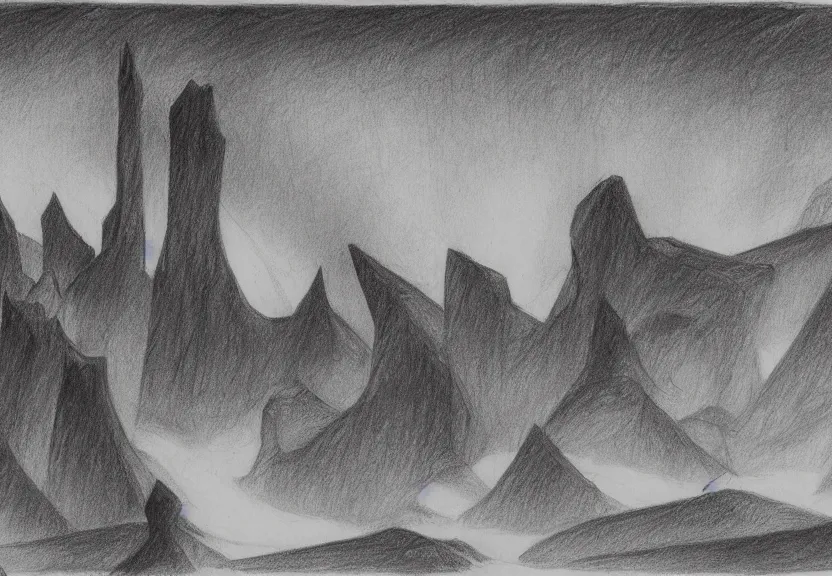 Prompt: an ancient abandoned desert alien civilization, pencil drawing in the style Hugh Ferriss