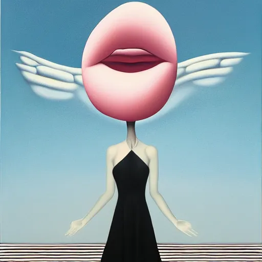 Image similar to pop surrealism, airbrush art, minimalist, an ultrafine detailed painting by rafal olbinski, a painting of a woman, skeuomorphic, very detailed, detailed painting, behance contest winner