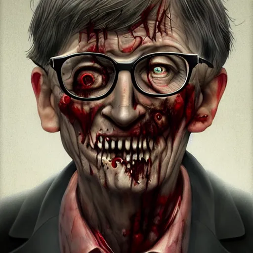 Prompt: a zombie Bill Gates, by WLOP, horror, wounds, bloody, dark fantasy, trending on artstation