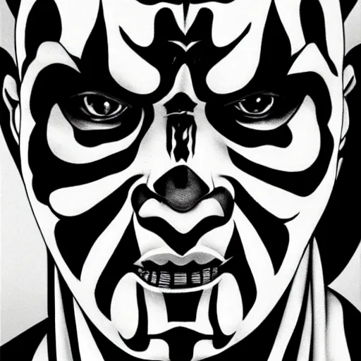 Image similar to Darth Maul portrait in the style of Junji Ito. Manga. Black & White. Gothic. Horror. Exquisitely detailed. 4K.