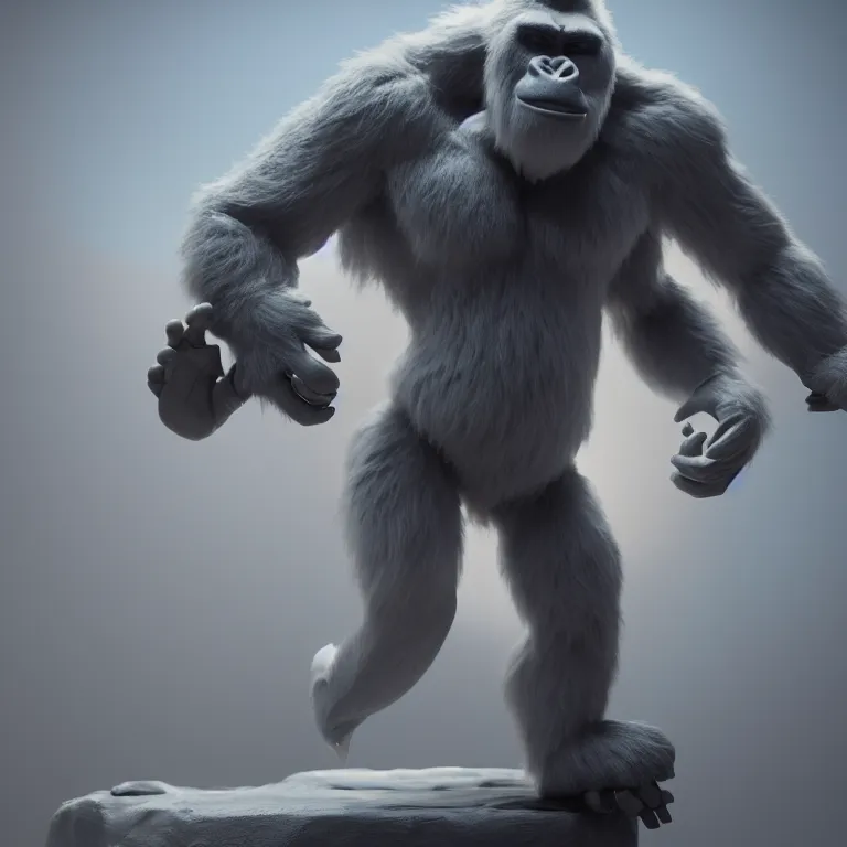 Image similar to a cinematic shot of yogurt gorilla, octane render, volumetric lighting, nvidia raytracing demo, by Andy Thomas, Mario Martinez, Daniel Mirante, Gustave Dore, Artstation, CGsociety, masterpiece