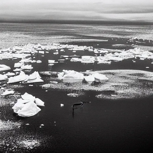 Prompt: aerial drone expired fuji film photo of uncontacted tribe in antarctica