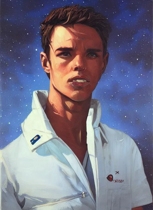 Image similar to portrait of young male sailor, night sky background, coherent! by brom, deep color, strong line, high contrast