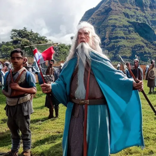 Prompt: gandalf carrying the guatemalan flag