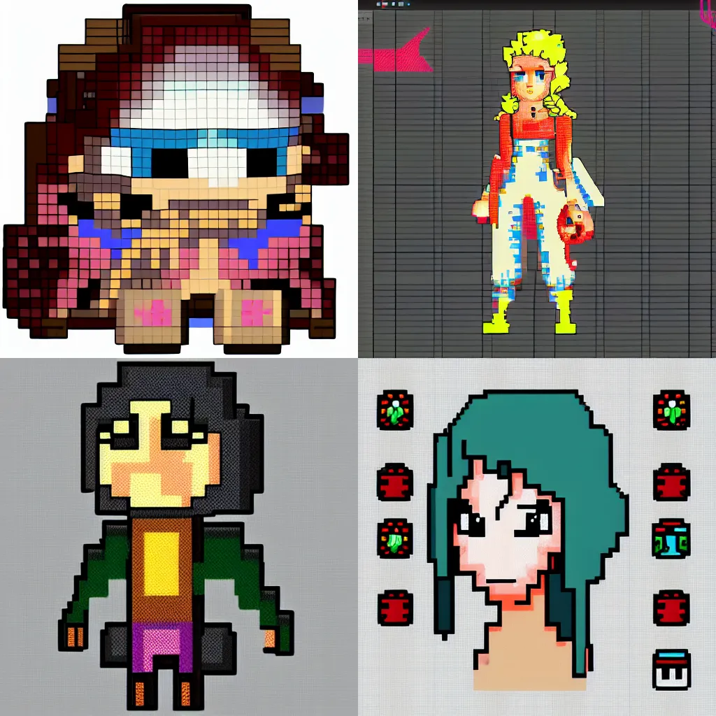 Prompt: pixel art of a character. lots of detail, trending on art station, 8k resolution, 64x64 art