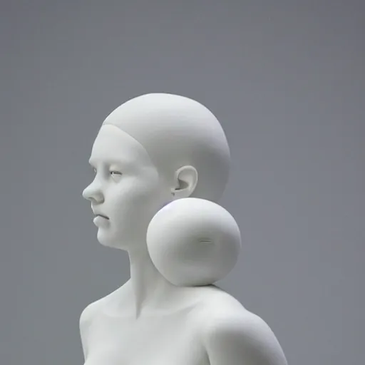 Prompt: female porcelain sculpture by daniel arsham and raoul marks, smooth, all white features on a white background