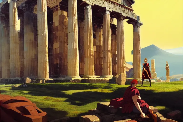 Prompt: anime key visual of the roman empire world conquest, great greek pantheon, divine right, style of jamie wyeth james gilleard edward hopper greg rutkowski acrylic painting, preserved museum piece, historical