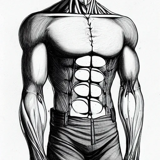 Prompt: anatomical drawing of saitama, medical illustration with labelling, one punch man anime, highly detailed