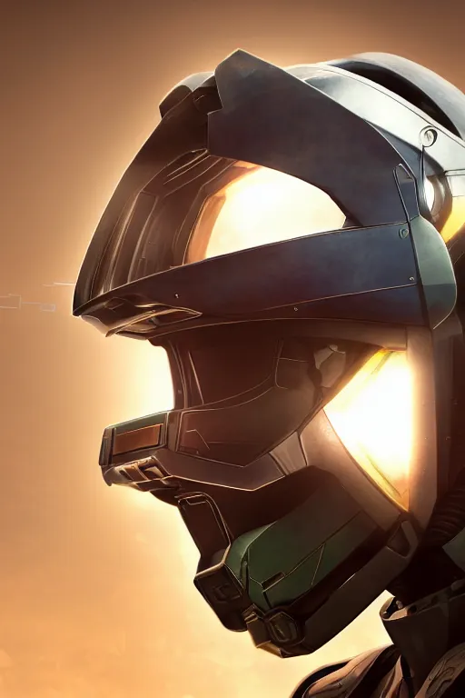 Image similar to robot ninja mask helmet halo master chief radiating a glowing aura global illumination ray tracing hdr fanart arstation by ian pesty and katarzyna da „ bek - chmiel