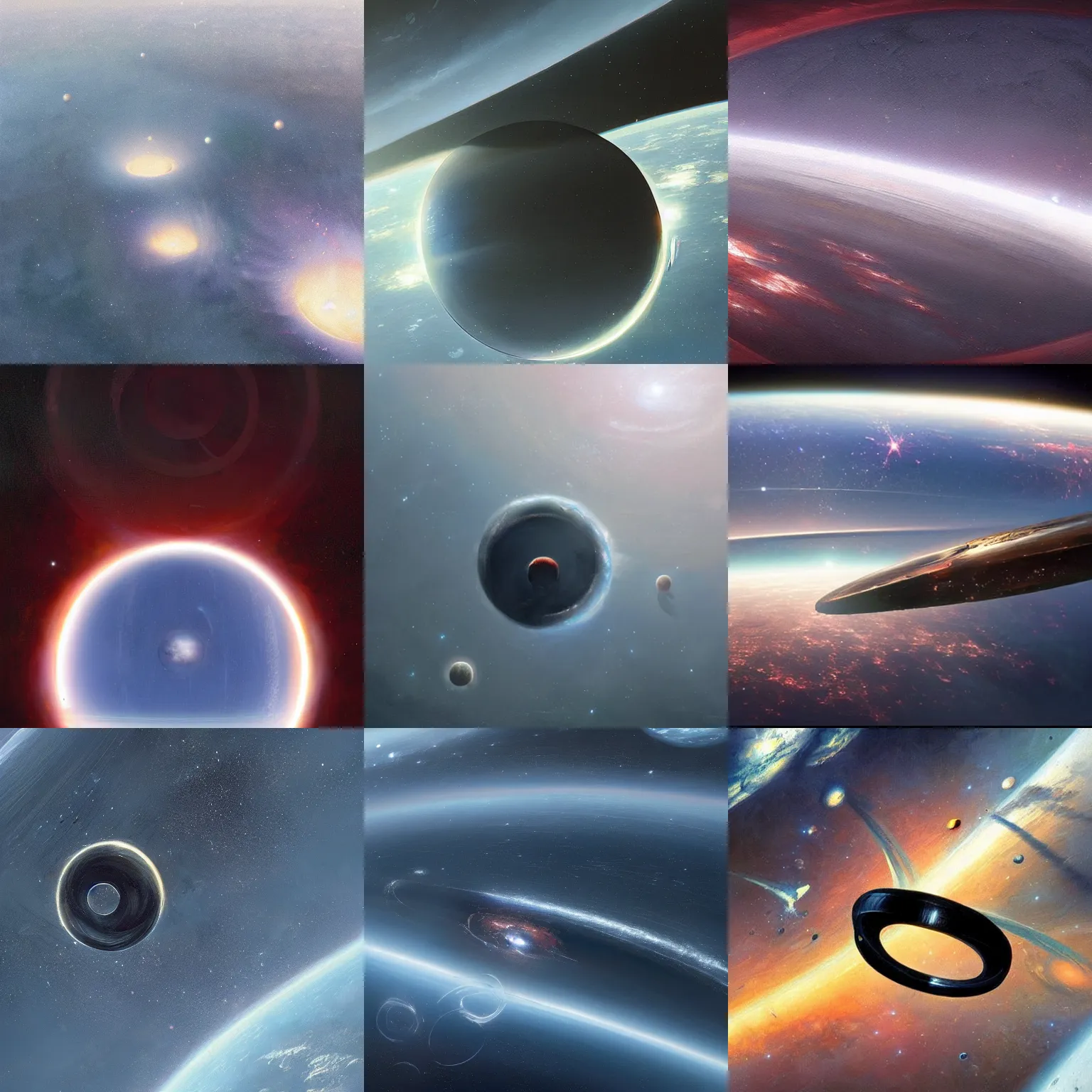Prompt: wide rings in space, seen from above, painted by greg rutkowski