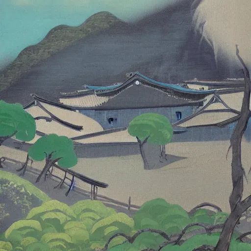 Image similar to landscape painting of a japanese village