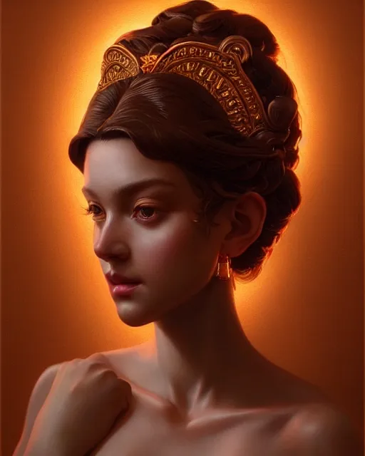 Prompt: gorgeous goddess of leo, beauty portrait, chocolate. cast shadows, highly detailed, intricate background, digital painting by ilya kuvshinov, greg rutkowski, thomas kinkade, victo ngai. unreal engine, blender, octane, ray tracing. luminous, sharp focus, masterpiece, post processing, deviantart