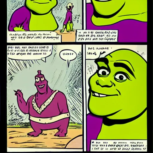Prompt: shrek as a main character in a 1 9 6 0 s comic book