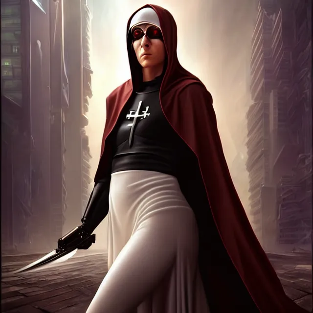 Image similar to cyberpunk nun warrior artgerm anne stokes highly detailed 8 k hdr smooth sharp focus high resolution award - winning photo photorealistic