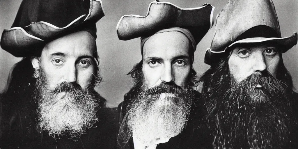 Prompt: black and white photograph the pirate black beard and stede bonnet dramatic lighting by Walker Evans