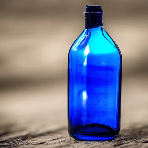 Prompt: blue flame in a bottle, 4 k, photography, highly detailed