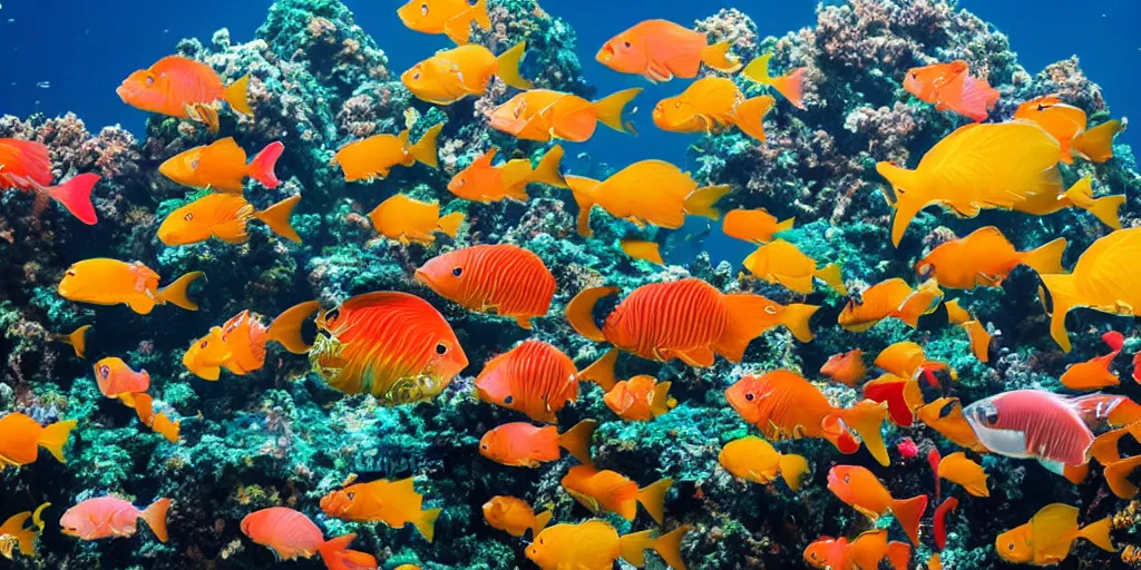 Image similar to tropical fish, fish, maximalist, large group of fish, school of colorful fish, 8k marine photography