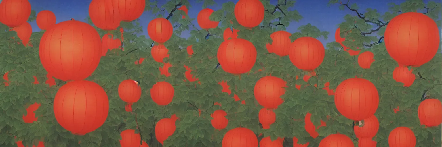 Prompt: chinese lantern painting magritte