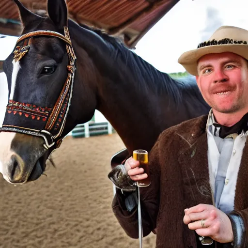 Image similar to an irishman on a horse drinking a guinness