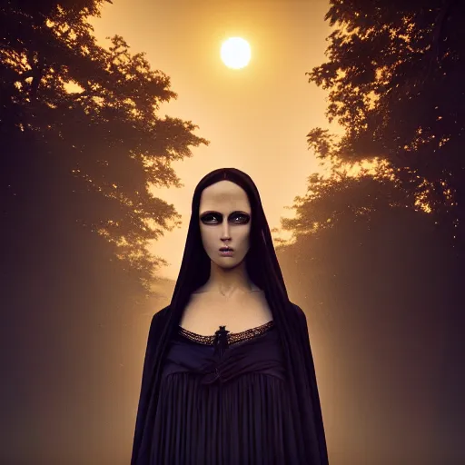 Image similar to photographic portrait of a stunningly beautiful gothic hermetic order of the golden dawn female in soft dreamy light at sunset, contemporary fashion shoot, by edward robert hughes, annie leibovitz and steve mccurry, david lazar, jimmy nelsson, breathtaking, 8 k resolution, extremely detailed, beautiful, establishing shot, artistic, hyperrealistic, beautiful face, octane render