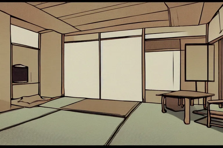 Image similar to concept art of japanese room, sen no rikyu, urasenke, paint style