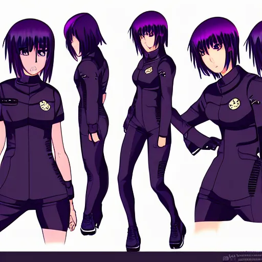 Anime Major motoko kusanagi in all black uniform,, Stable Diffusion