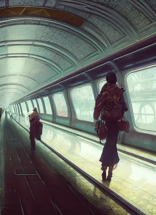 Prompt: perfectly - empty subway train interior, intricate, highly detailed, digital painting, artstation, concept art, smooth, sharp focus, illustration, unreal engine 5, 8 k, art by artgerm and greg rutkowski and alphonse mucha