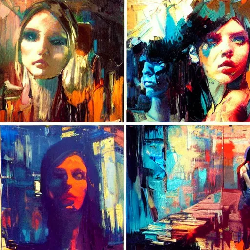 Prompt: portrait of beautiful girl, berghain party, shades of blue, by greg rutkowski, by jeremy mann, by francoise nielly, by vincent van gogh