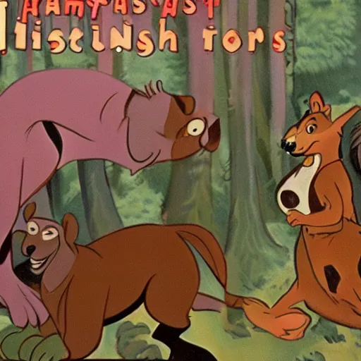 Image similar to 1940s disney film about talking forest animals super high detail