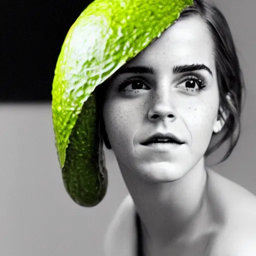 Prompt: emma watson and the giant avocado, roald dahl