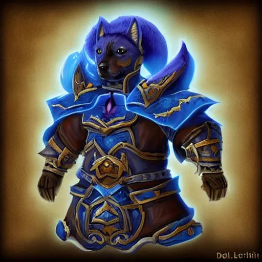 Prompt: Digital art of a Shiba Inu as a death knight from World of Warcraft. Top rated on Artstation