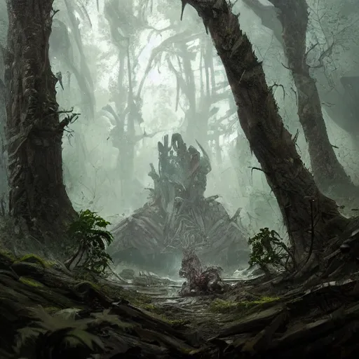 Image similar to a rat creature, in the shape of a tree, in a corrupted forest, by greg rutkowski, trending on art station, highly detailed, magic the gathering, matte painting