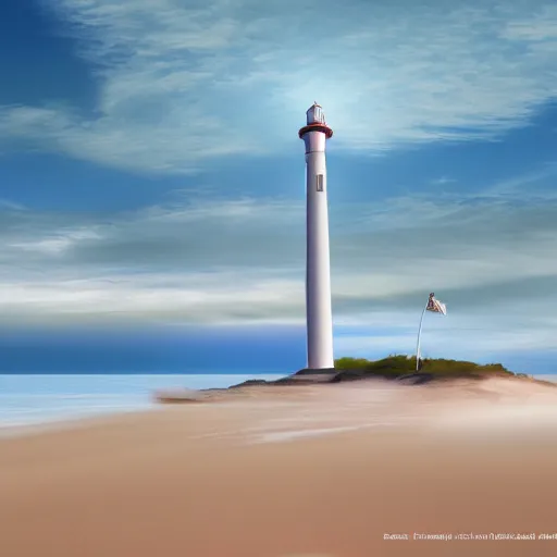 Prompt: photo of a futuristic lighthouse on the beach, ultra realistic details, 8k