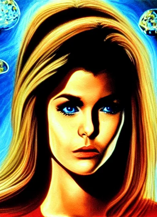 Prompt: NES video game screen depiction of a film still from a 1971 an Italian youth film of a slender young rich Mexican telenovela actress with bipolar disorder looking at the camera from across multiple alternating mirrors while in a swirling alternate reality. dark shadows under her tired eyes. soft detailed painting at 16K resolution and amazingly epic visuals. epically beautiful image. amazing effect, image looks gorgeously crisp as far as it's visual fidelity goes, absolutely outstanding. vivid clarity. ultra detail. iridescent. mind-breaking. mega-beautiful pencil shadowing. beautiful face. Ultra High Definition. soft shading. soft texture. intensely beautiful.