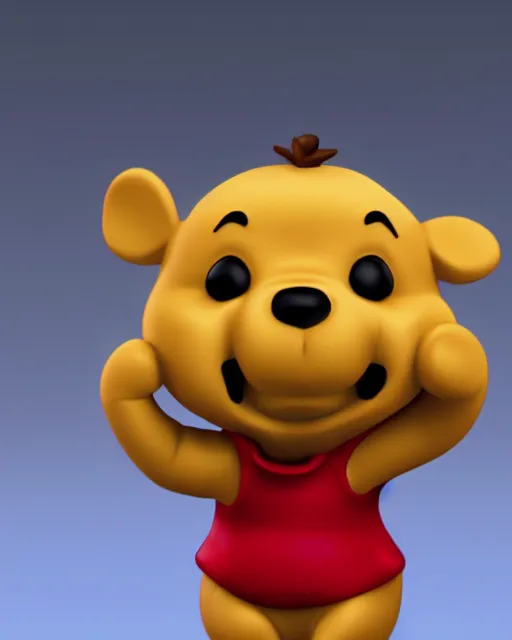 Image similar to full body 3d render of winnie-the-pooh as a funko pop, wearing a suit, studio lighting, white background, blender, trending on artstation, 8k, highly detailed