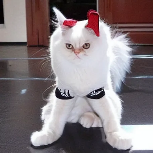 Image similar to a Ragdoll cat wearing hiphop outfit and looking cool