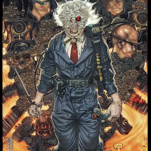 Image similar to portrait of crazy ghostbuster, symmetrical, by yoichi hatakenaka, masamune shirow, josan gonzales and dan mumford, ayami kojima, takato yamamoto, barclay shaw, karol bak, yukito kishiro