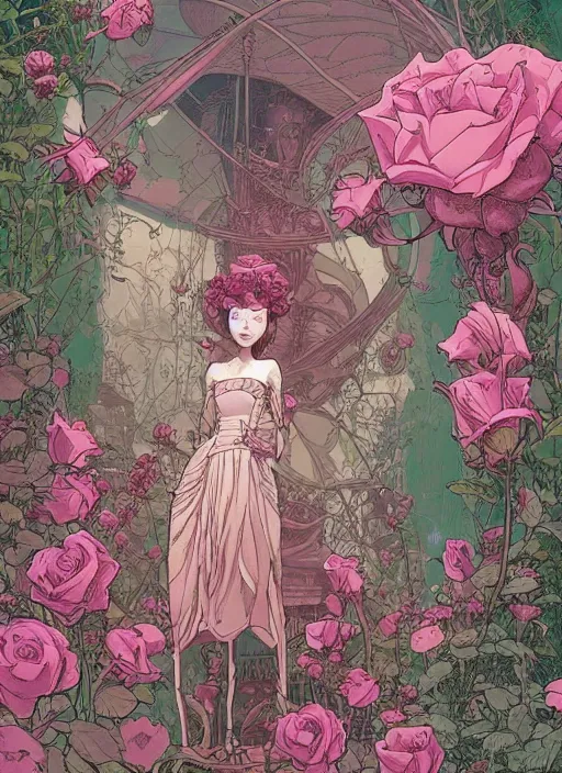 Image similar to a princess in the rose garden by josan gonzalez, katsuhiro otomo, andrew ferez, rule of thirds, beautiful