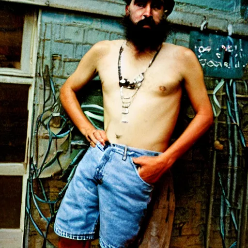 Prompt: sassy fidel castro wearing denim shorts, full body portrait, 3 5 mm film, by nan goldin