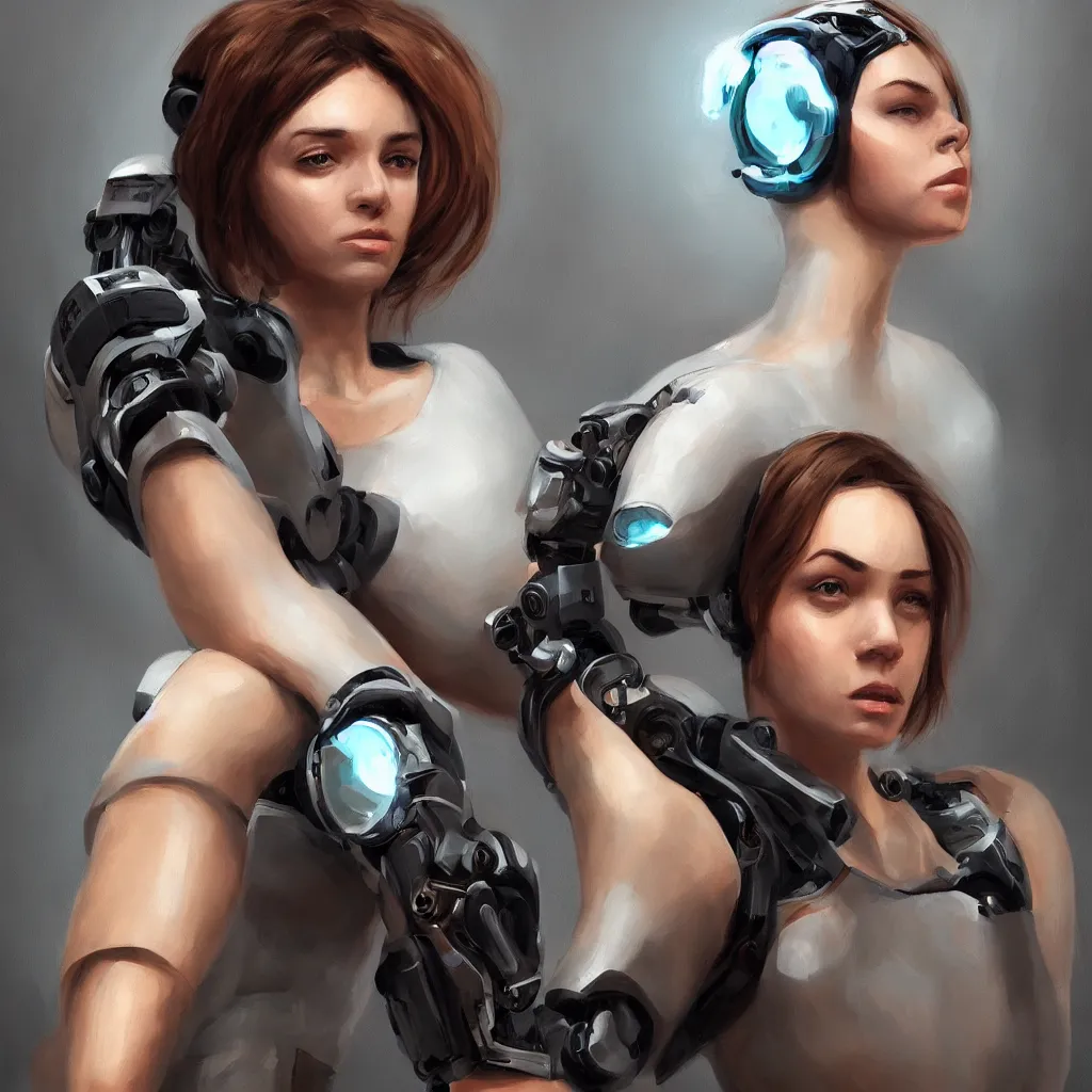 Image similar to a portrait of a woman with a robotic arm, sci-fi, trending on Artstation, character portrait