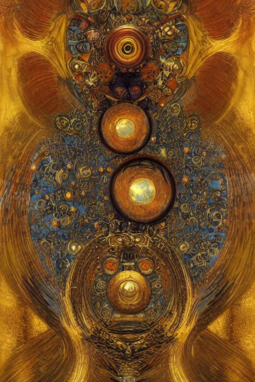 Image similar to Divine Chaos Engine by Karol Bak, Jean Deville, Gustav Klimt, and Vincent Van Gogh, visionary fractal structures, ornate gilded medieval icon, spirals, 8k 3D