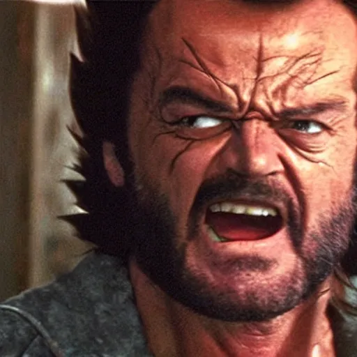 Prompt: Jack Nicholson as wolverine in x-men (2000), still from movie